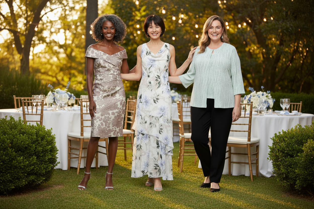 women in multi color outfits posing