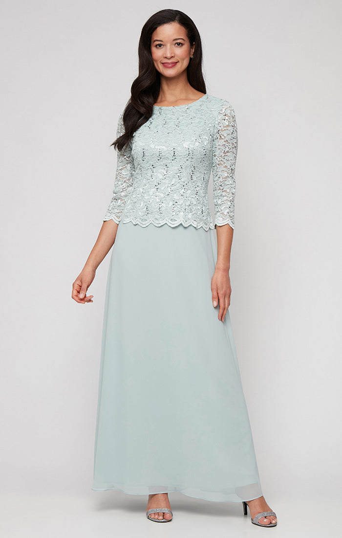chinese dress ladies Alex Evenings Women's Lace-Bodice Gown - Fresh Mint