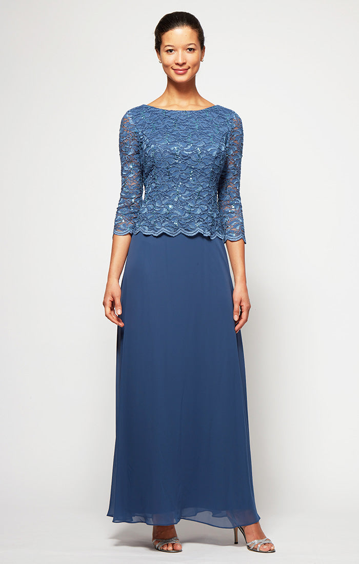 Alex Evenings Women's Lace-Bodice Gown - Wedgewood