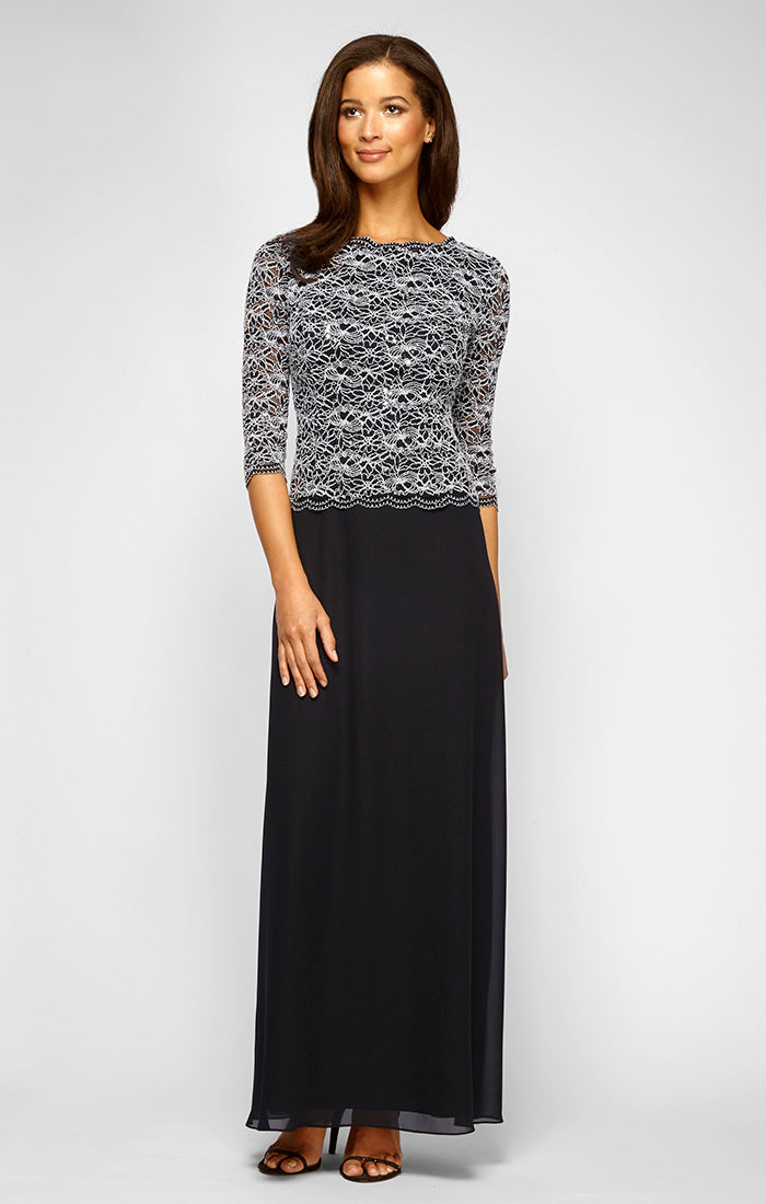 alex evenings black and white dress Long Sequin Lace Mock Women's Dress Black/White : 6 A front slit enhances memorial day sale 2025 Radiant Presence White Sequin Size:EU 39 - US 6 - UK 5