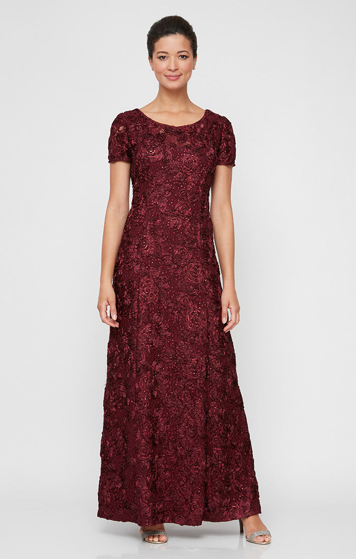 Alex Evenings Rosette A-Line Gown - Merlot