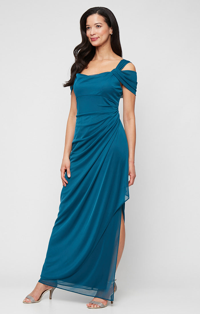 Petite Lindsay Cold Shoulder Mesh Gown