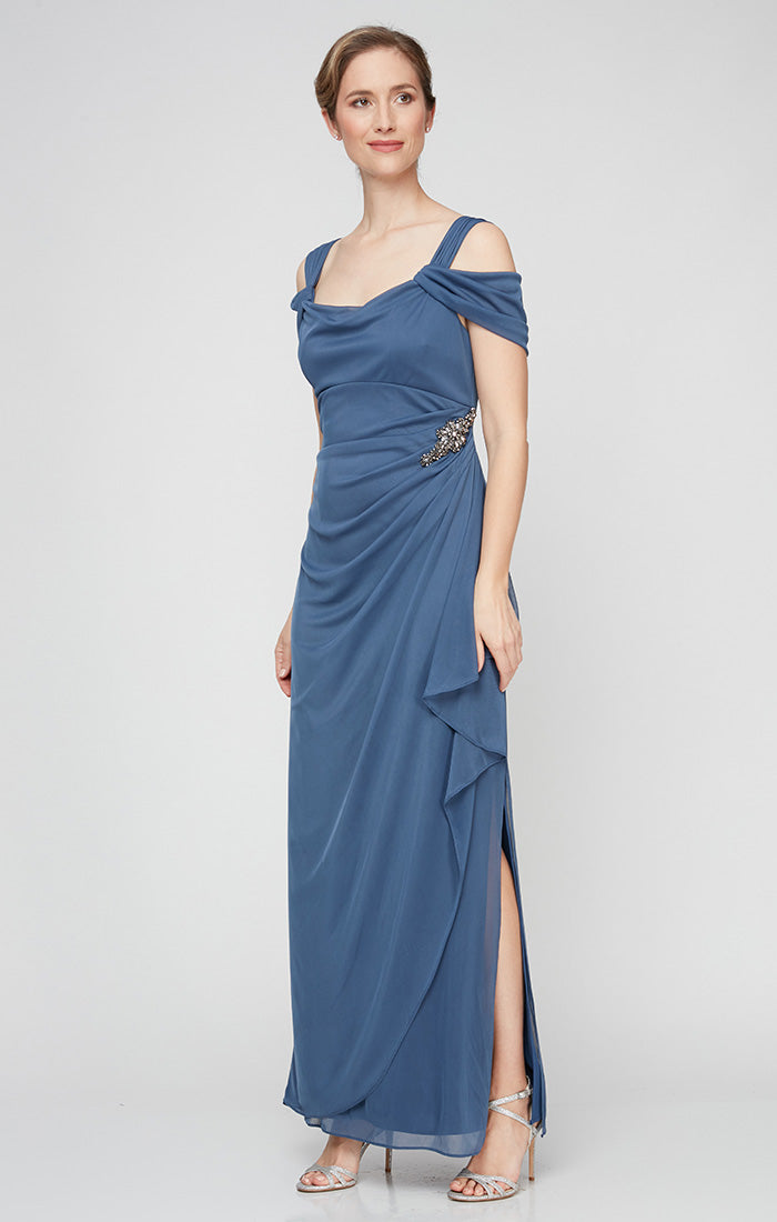 Alex Evenings Long Cold Shoulder Dress with Cowl Neckline Women's : 16 Alex Evenings Long Cold Shoulder Dress with Cowl Neckline Women's : 16