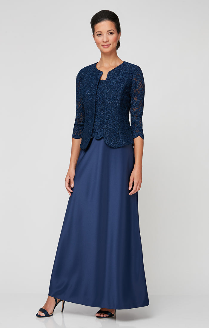 Alex Evenings Petite Lace Dress and Jacket - Navy