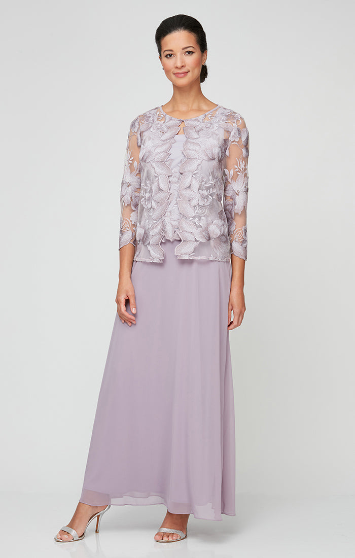 Petite Embroidered Jacket Dress with Illusion Jacket, Scallop Detail & Petite Embroidered Jacket Dress with Illusion Jacket, Scallop Detail &