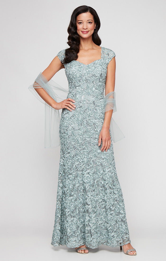 Alex Evenings Eleanor Sweetheart Neck Dress Ice Sage / 14