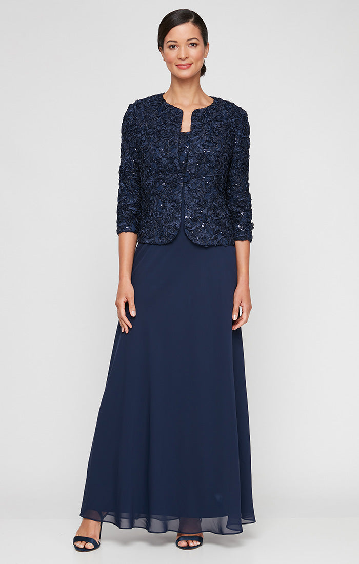 Alex Evenings Women's Empire Waist Long Open Soutache Jacket Dress - Wisteria