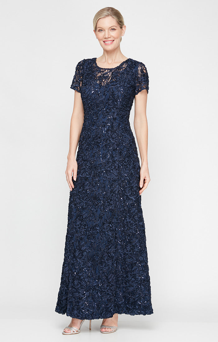 Alex Evenings Women's Soutache Sequin A-Line Dress - NAVY