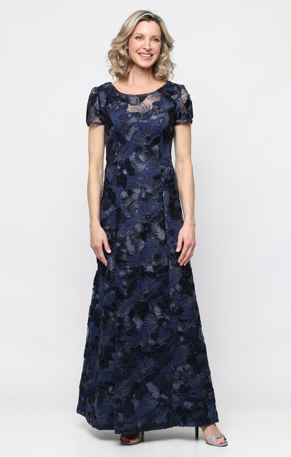 alex evenings soutache dress Petite A-Line Evening NAVY / 16 Color:Seafoam Ivory line dress by Alex Back-In-Stock-Eligible Green Mushroom Wrap Dress