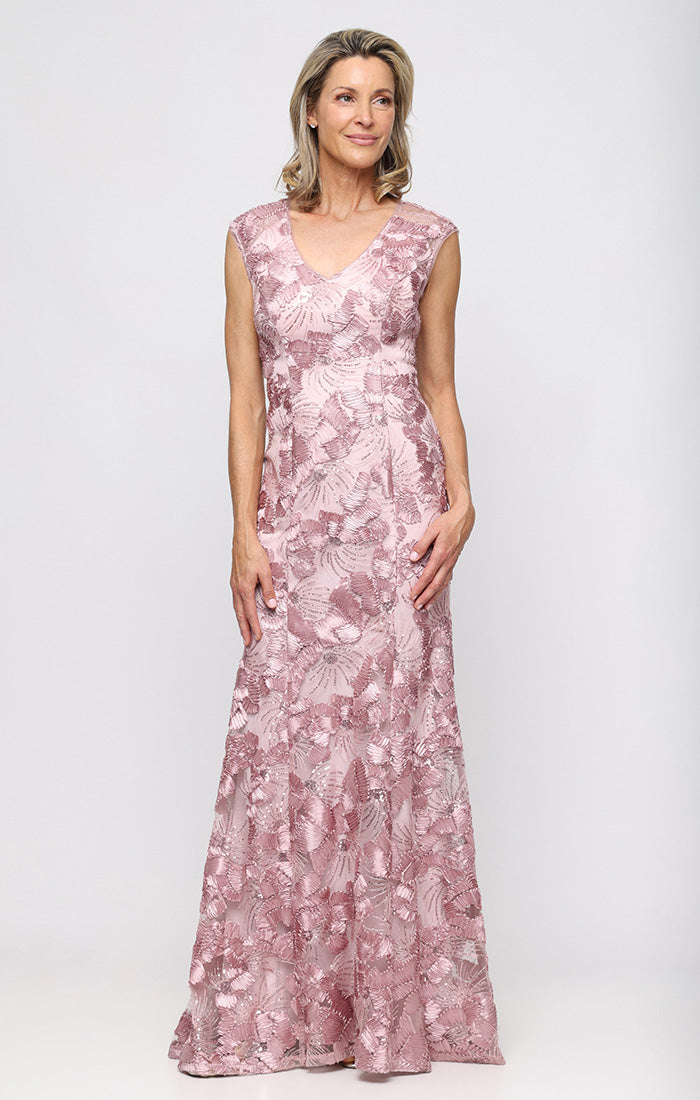 Alex Evenings Sleeveless Soutache Lace Gown with V-Neckline PERIWINKLE / 8