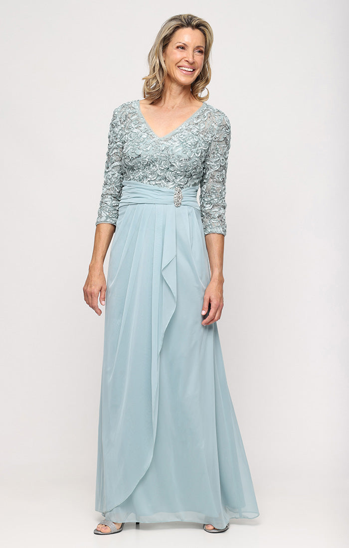 blue dress for baby girl Empire Waist Soutache Lace & Mesh Gown