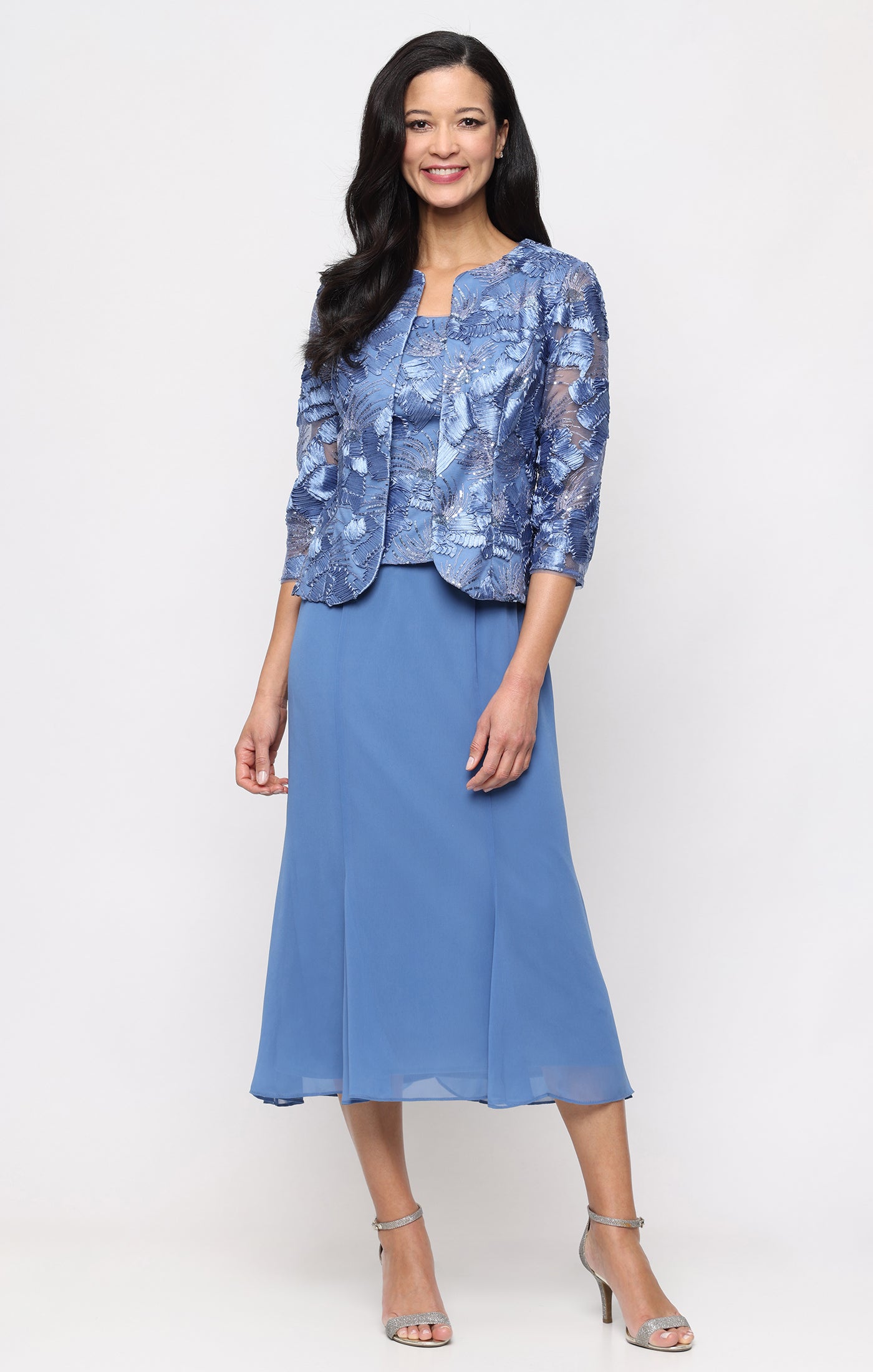 Tea Length Soutache Jacket Dress BRUSHED PERIWINKLE / 12