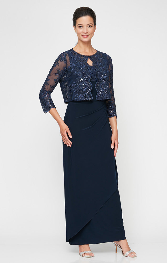 Alex Evenings Dawn Embroidered Jacket Dress Navy / 16