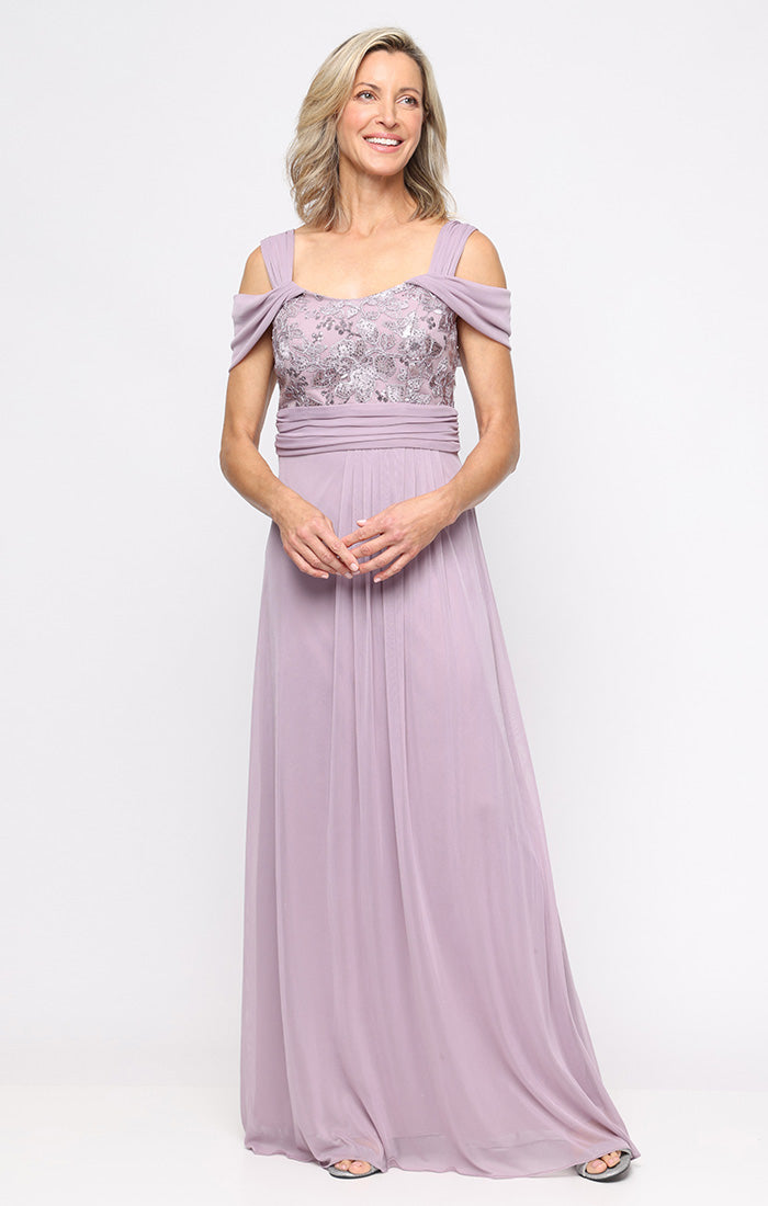 Alex Evenings Empire Waist Cold Shoulder Gown Wisteria / 18