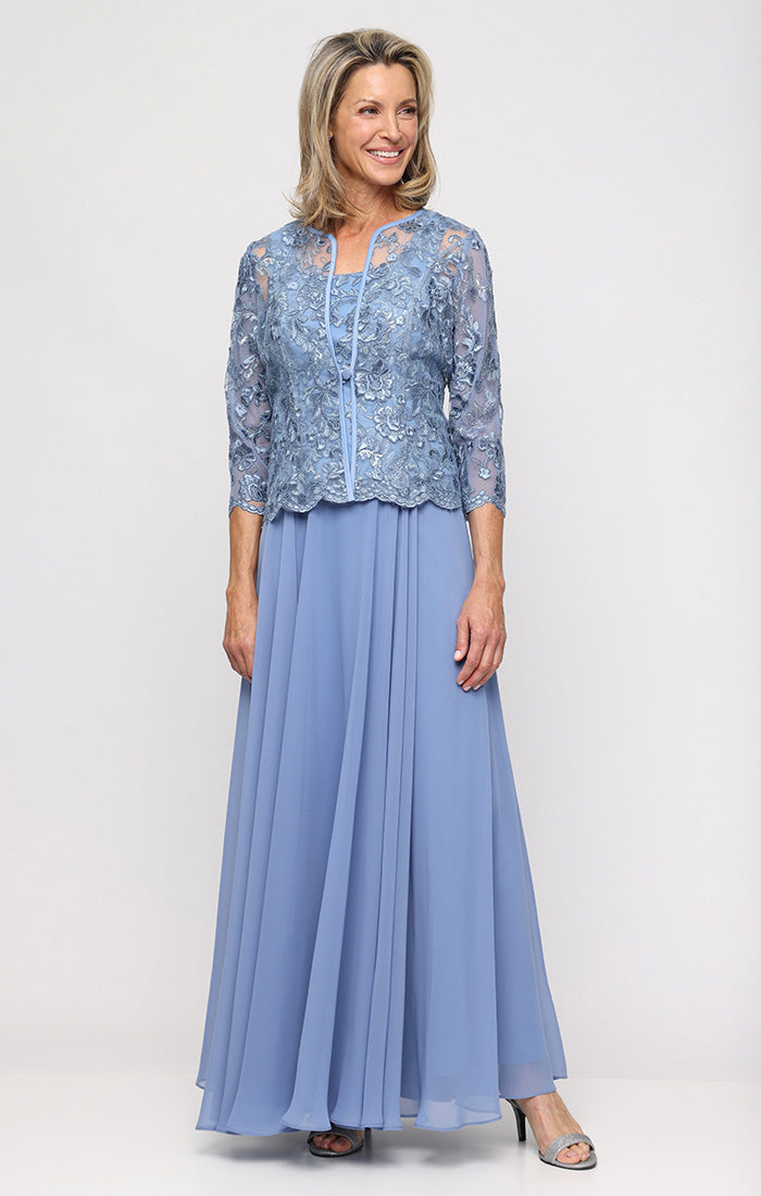 Alex Evenings Women's Scoop Neck Ball Gown & Jacket, 2-Piece Set - Dusty Blue - Size 10