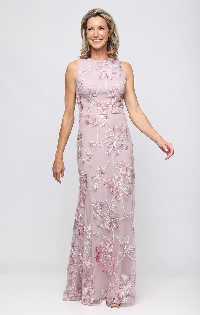 Long Sequin Embroidered Sleeveless Dress