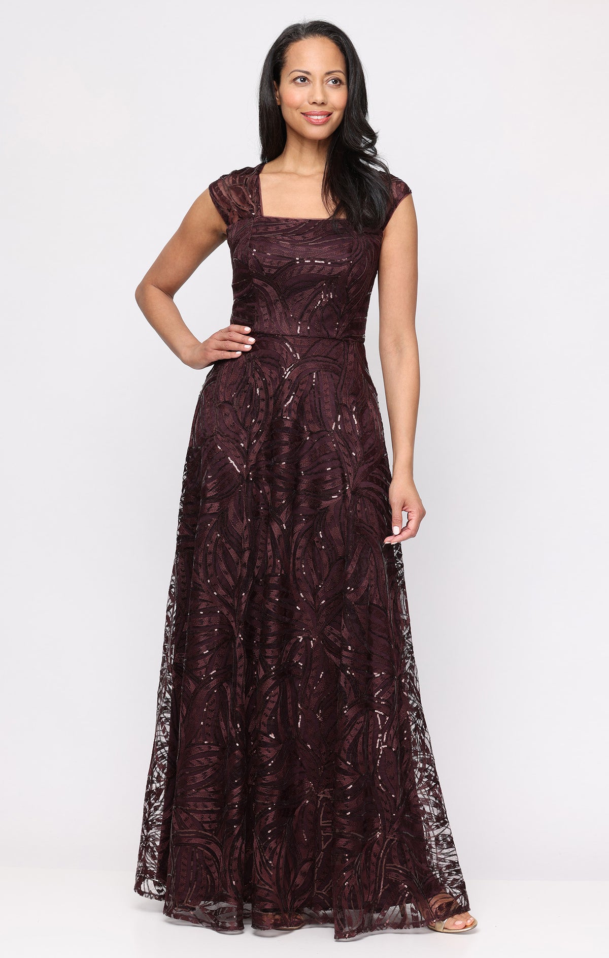 alexander evening dresses Maroon Embroidered A-Line Wedding Guest Dress Maroon / 16 coo-non-china shoulder long sleeves bring The Winter Boho Dress Color:Transparent Natural