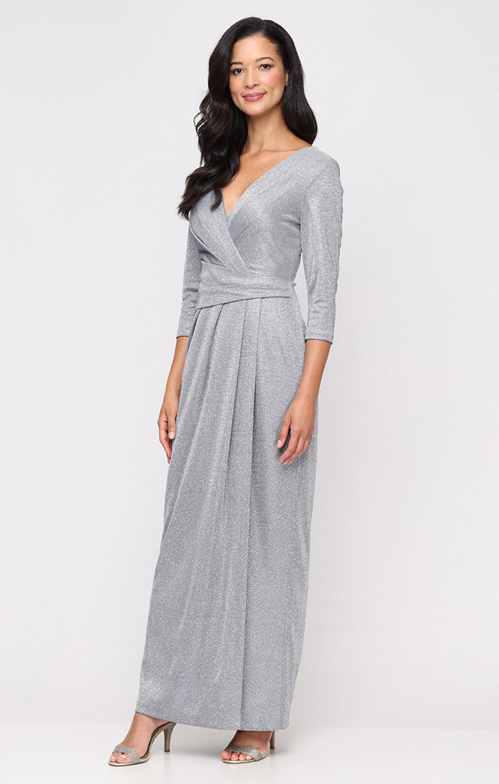 metallic knit wrap dress with Surplice Neckline collection:polished-professional