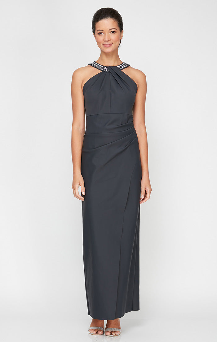 Alex Evenings Women's Long Halter Neck Column Dress, Grey, 10 Alex Evenings Women's Long Halter Neck Column Dress, Grey, 10
