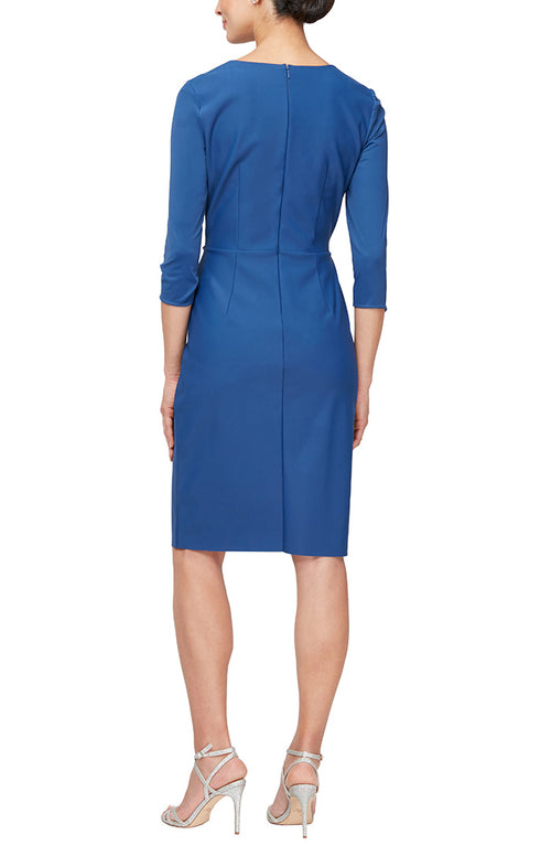 Square Neck Compression Collection Sheath Dress with Embellished Hip Detail