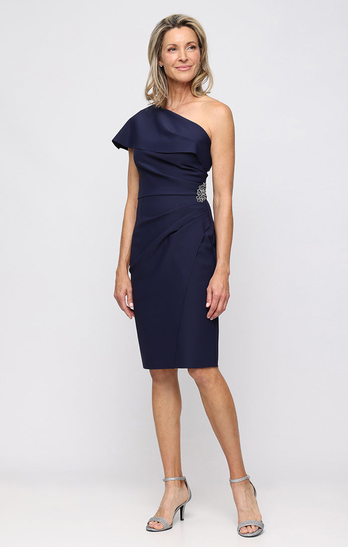 Alex Evenings Women's One Shoulder Short Dress - Blue - Size 12 Alex Evenings Women's One Shoulder Short Dress - Blue - Size 12