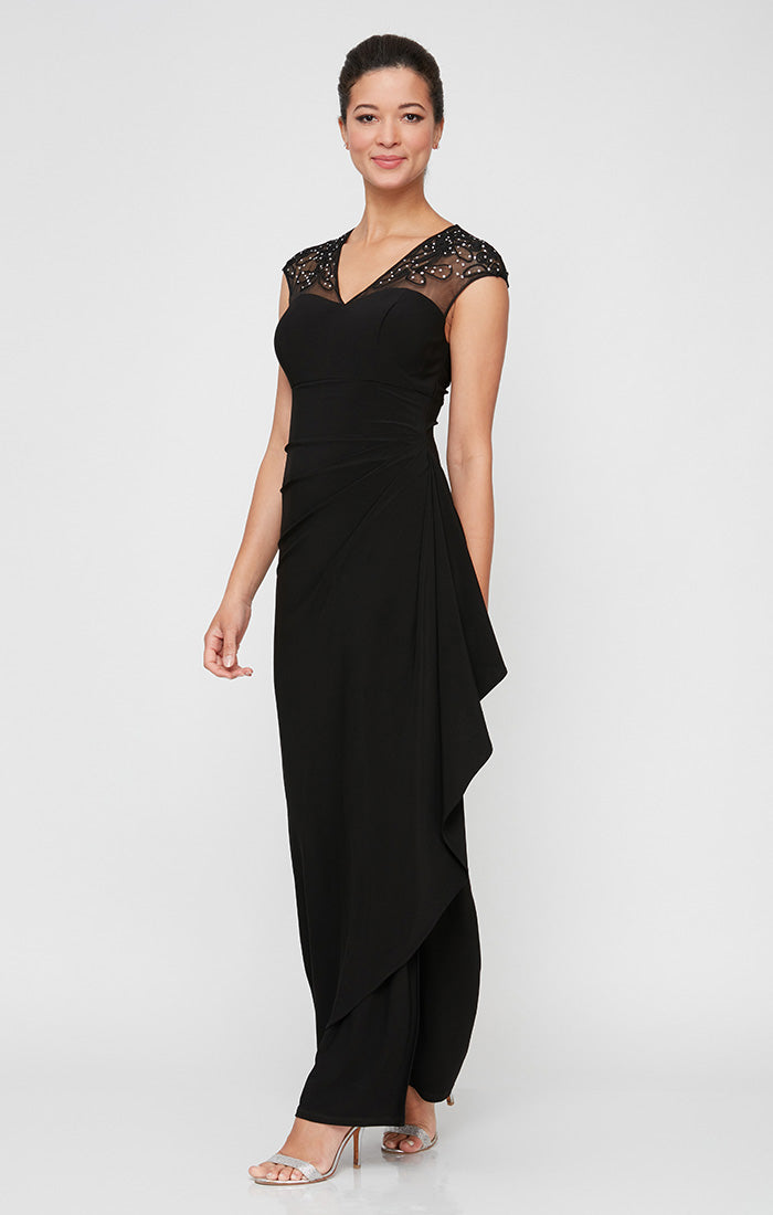 Petite Long Empire Waist Jersey Dress With Embellished and Embroidered