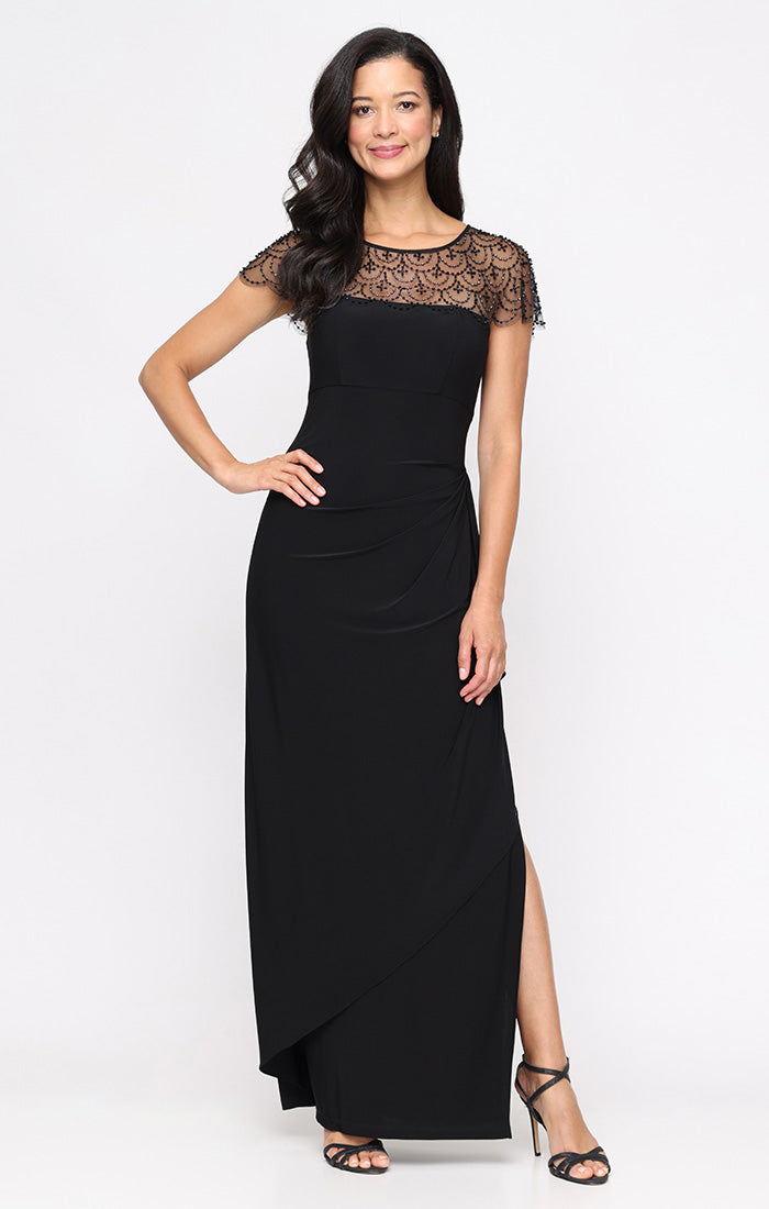 jcpenney black tie dresses Short Sleeves Burgundy Black Long Satin Prom Dresses, Short Sleeves Lo