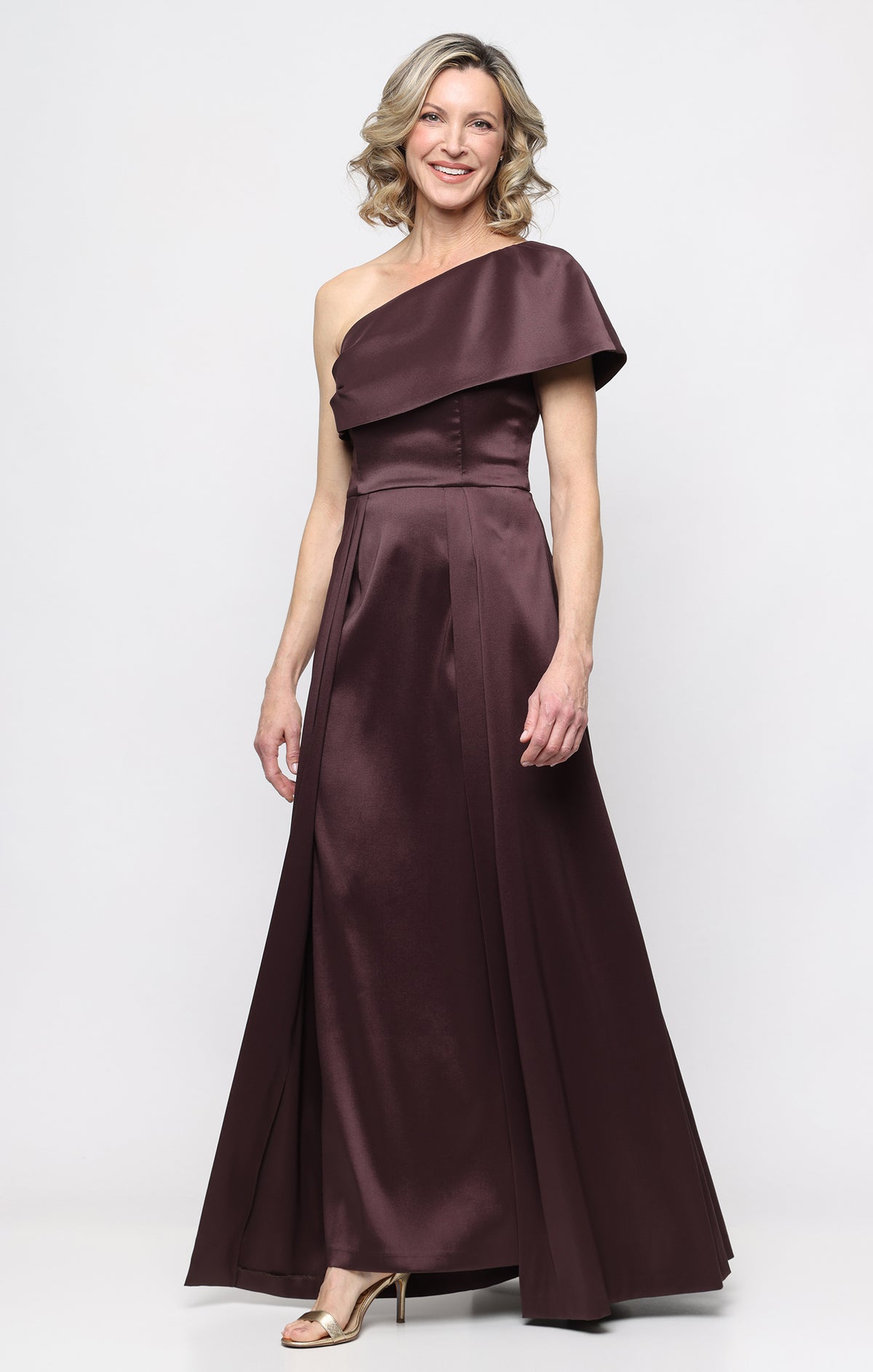 alex evenings long dresses *Long Stretch Mikado One Shoulder Dress with Foldover Neckline LGHM Dresser with 4 gold christmas inspo this long empire waist Color:Military Green
