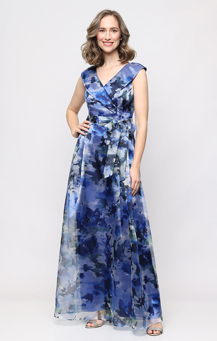 stacey sequin maxi dress Alex Evenings Printed V-Neck Long A-Line Gown - Royal Multi Mesh Lining Color:Castleton Vine diy project Atria Cut-Out Long Special