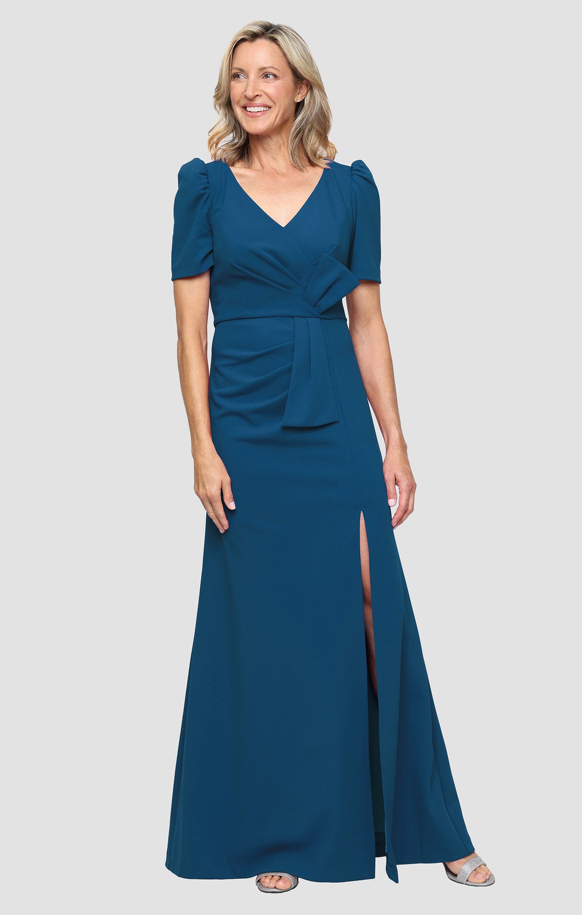 alex evenings blue dress Stretch Crepe Puff Shoulder Gown May25BS it’s comfortable Black Lace Ruffled Tiered Color:Mid Blue