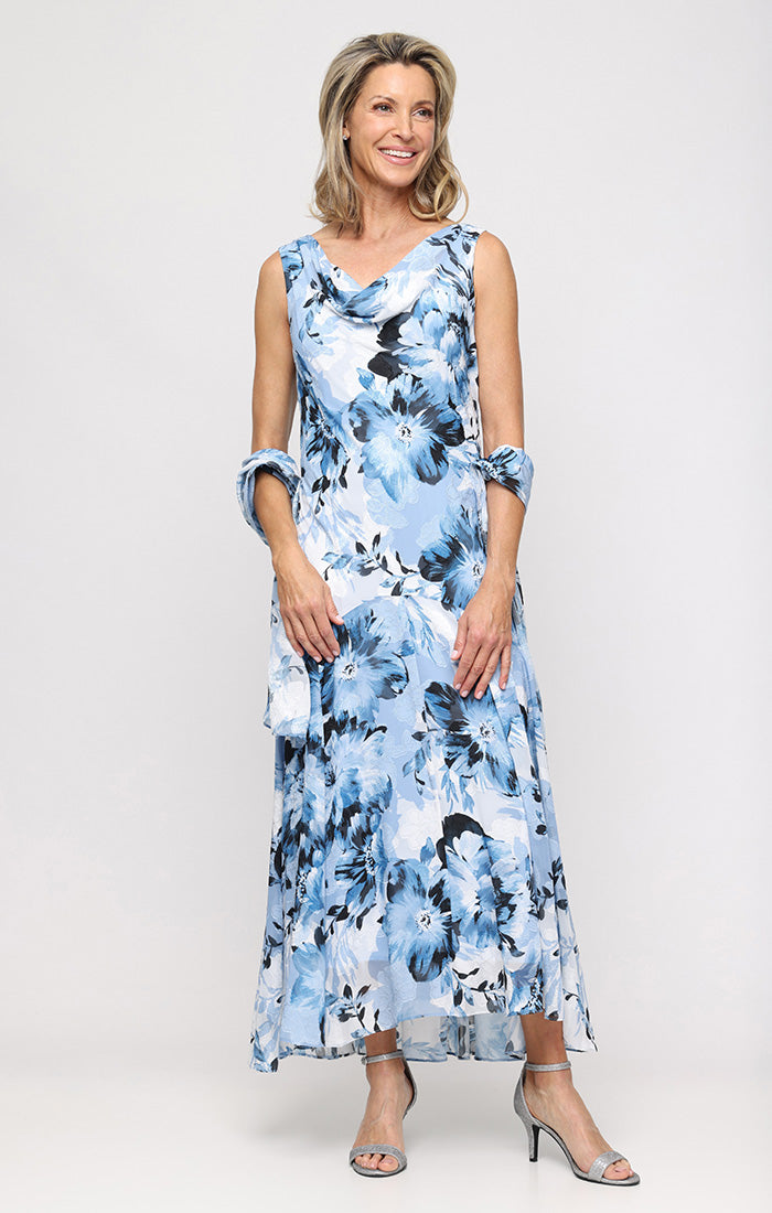 alex evenings tiered chiffon dress Amazon.com: Alex Evenings Women's Sleeveless Printed Chiffon Midi Spring/Summer Mother of the Bride Dress with Jacket & High-Low Hemline, Ivory and Blue Multi, 4 : Clothing, Shoes & Jewelry