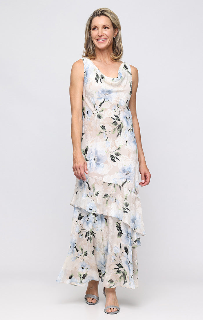 Floral Chiffon Dress with Cowl Neckline Floral Chiffon Dress with Cowl Neckline