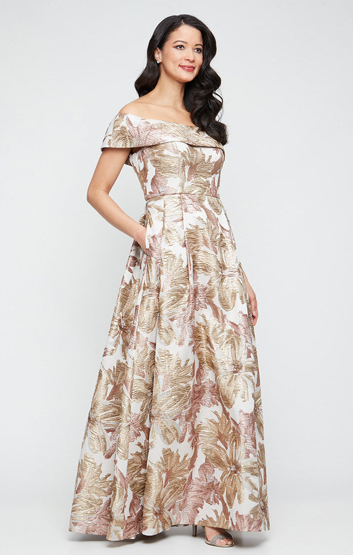 alex evenings jacquard dress Strapless Printed Jacquard Gown with Shawl