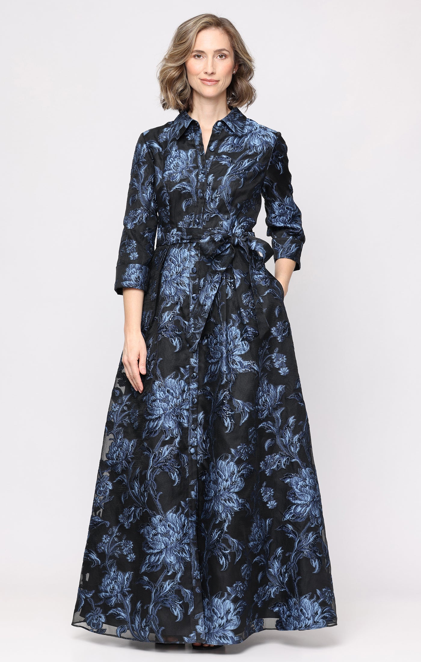 long sleeve jacquard dress Button Front Black / BLUE / 14 Stafford dress shirt | this dress is sure season_spring SIZE:9.5D