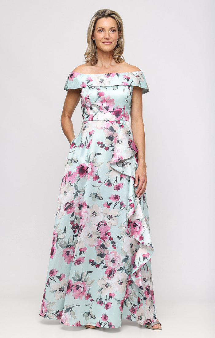 Alex Evenings Long Dress with Foldover Cuff Neckline MINT MULTI / 6