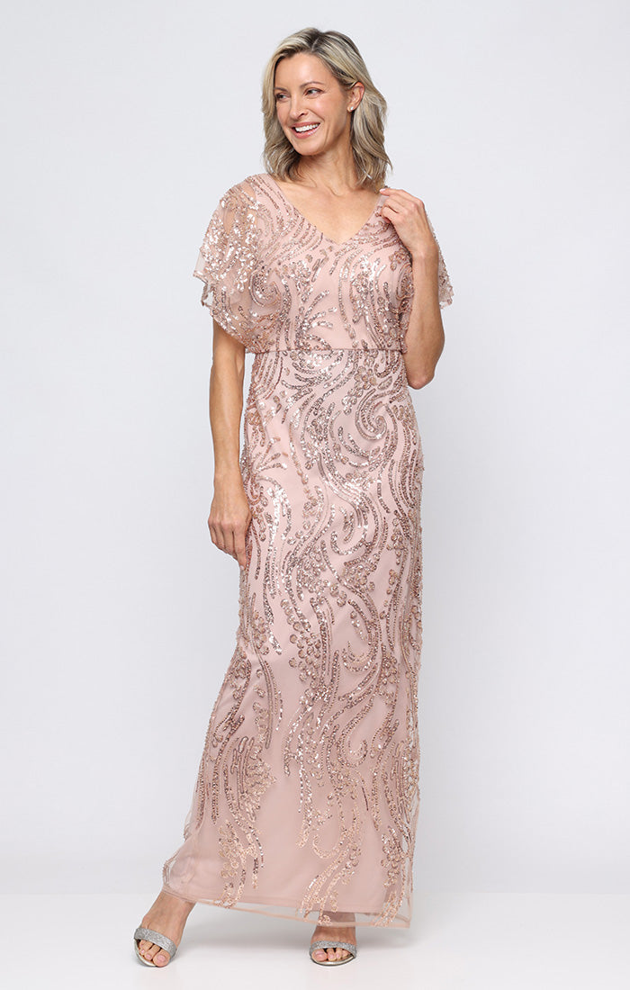 Alex Evenings Sequin Column Dress ROSE GOLD / 16