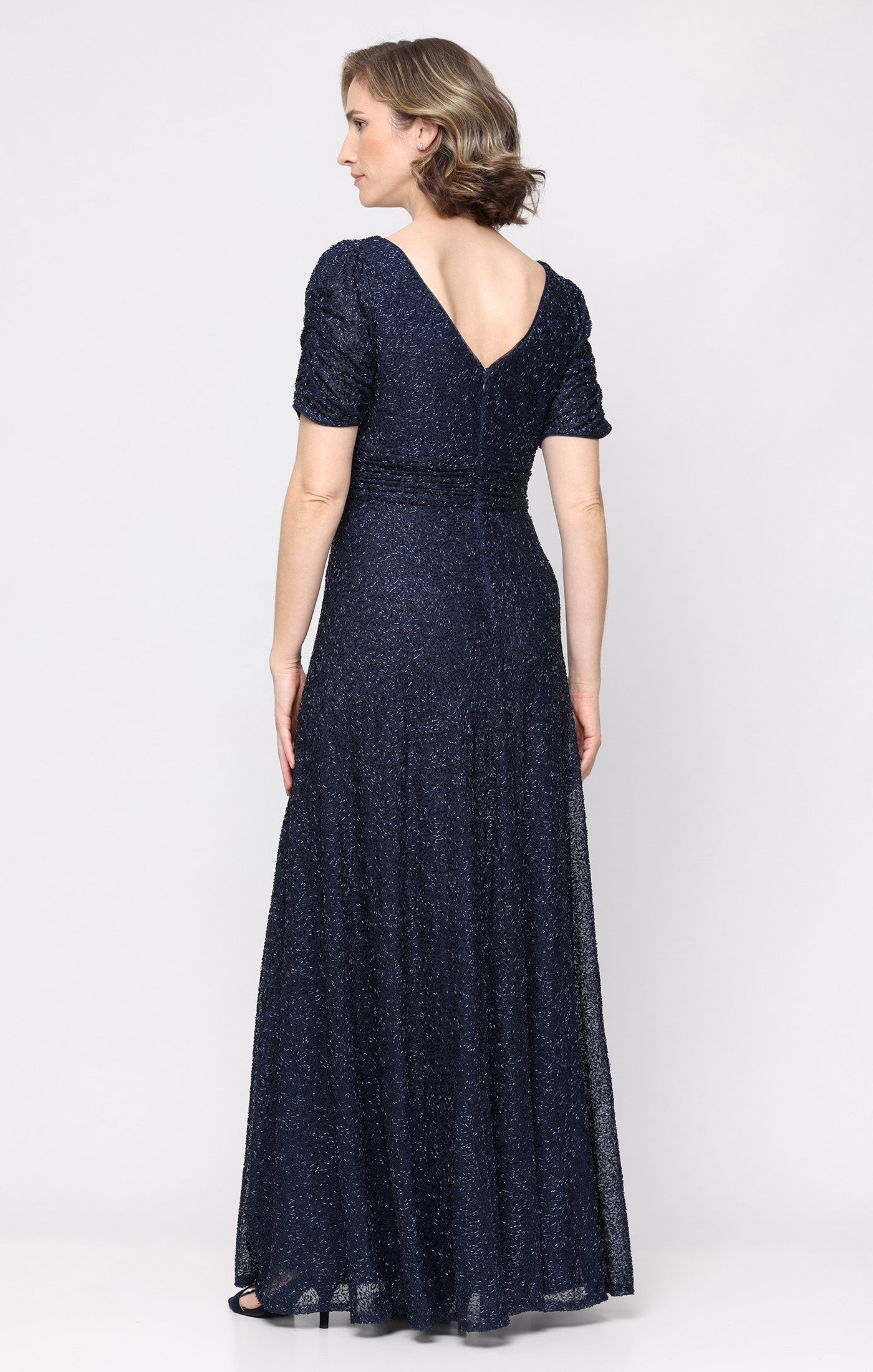Petite Long Sequin Dress with Ruched Waist