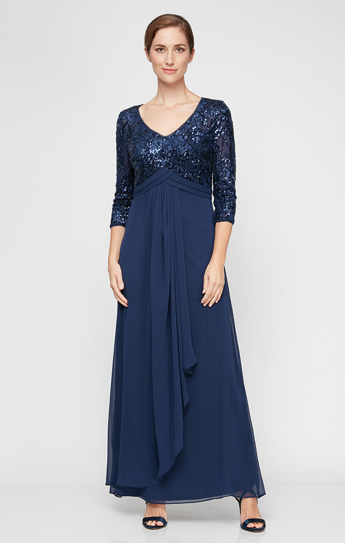 ALEX EVENINGS ROYAL BLUE SEQUINS CAP SLEEVE online V-NECK GOWN SIZE 10