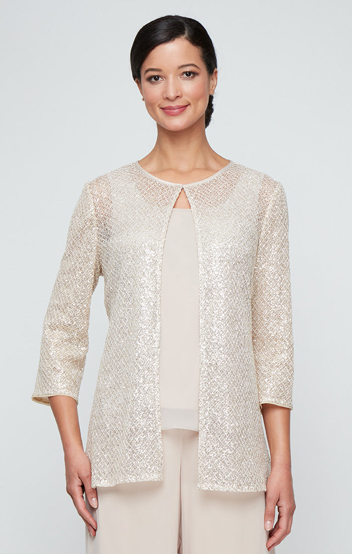 Plus Twinset with Sequin Detail Crochet Jacket and Chiffon Scoop Neck Tank