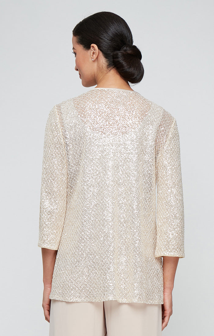 Plus Twinset with Sequin Detail Crochet Jacket and Chiffon Scoop Neck Tank