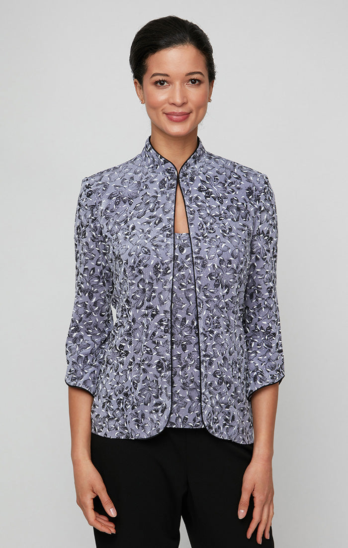 Regular - Printed Glitter Knit Twinset with Scoop Neck Tank & Mandarin Neck Jacket