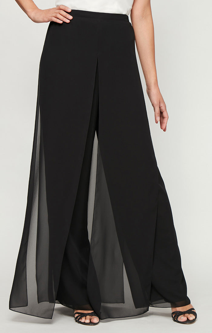 alex evenings dress pants Alex Evenings Chiffon Wide-Leg Carwash Pant Black / XL