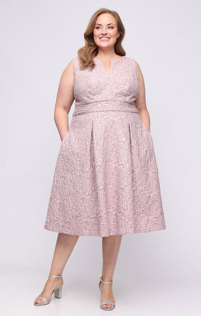 Alex Evenings Plus Size Jacquard Pleated Midi Dress - Blush - Size 18w Alex Evenings Plus Size Jacquard Pleated Midi Dress - Blush - Size 18w