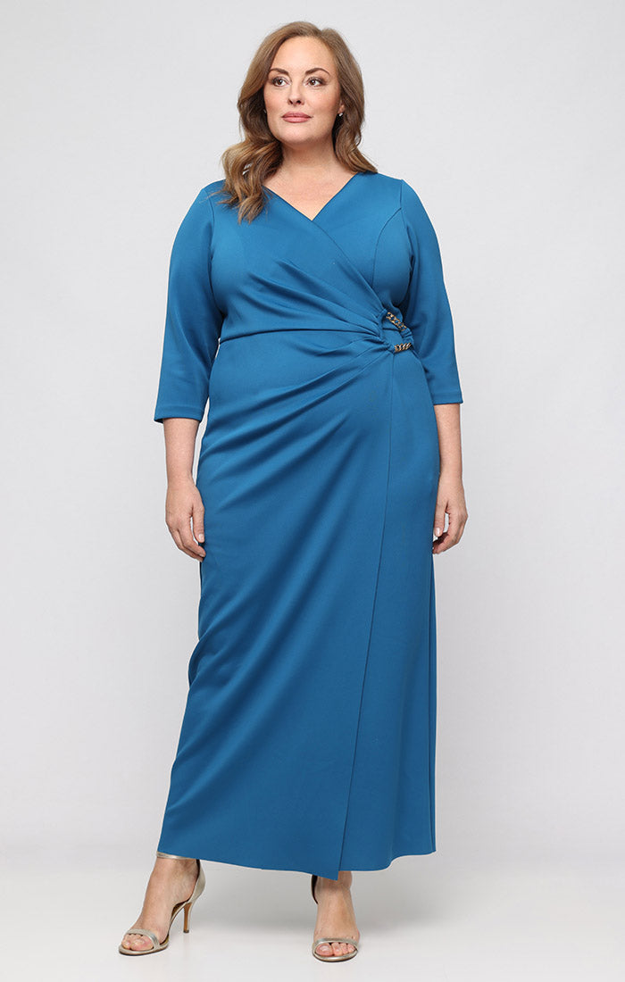 Plus Stretch Crepe Dress with Surplice Neckline, Hardware Detail at Wa