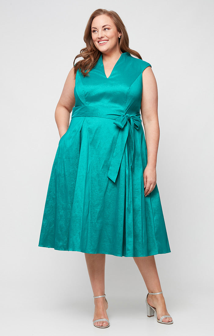 Alex Evenings Plus Size V-Neck Sleeveless Taffeta Dress - Hot Teal Alex Evenings Plus Size V-Neck Sleeveless Taffeta Dress - Hot Teal