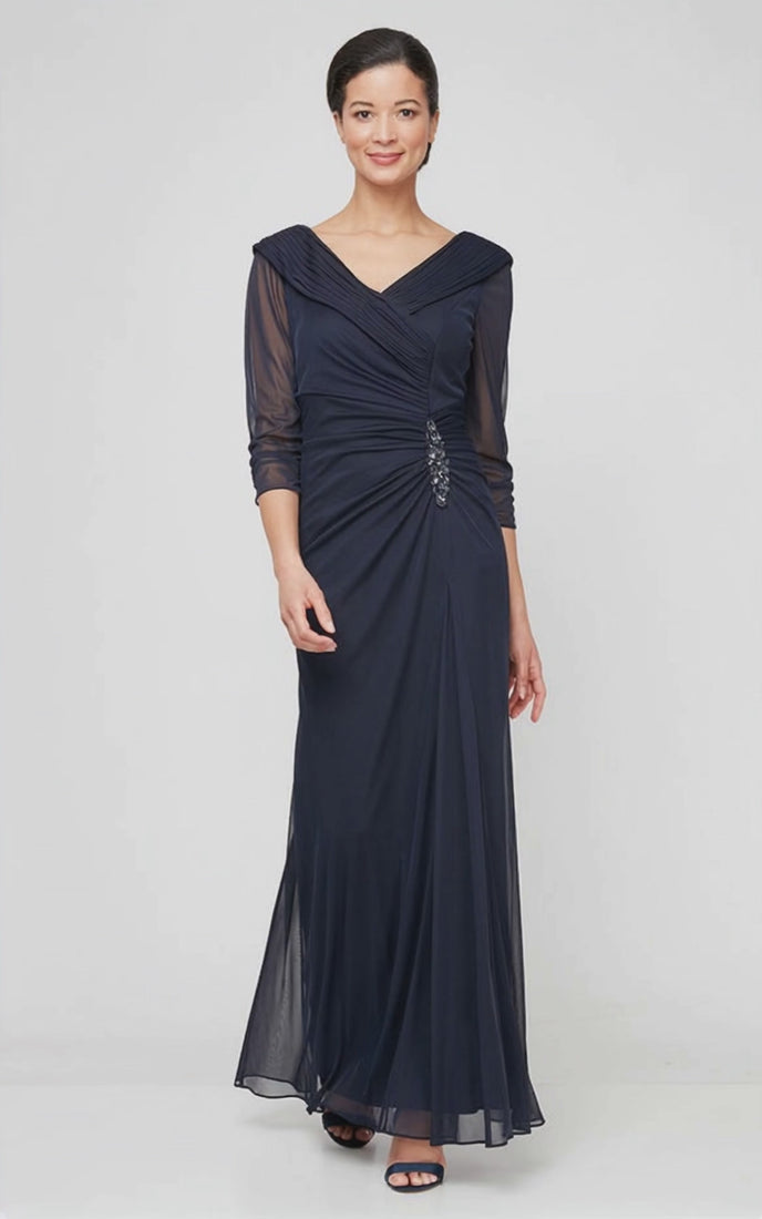 alex evenings portrait collar mesh dress Portrait Collar Mesh Gown