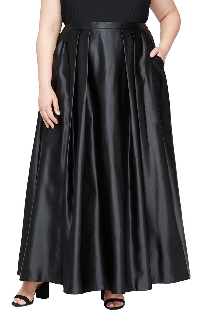 Plus Satin Ballgown Skirt with Pockets and Inverted Pleat Detail –