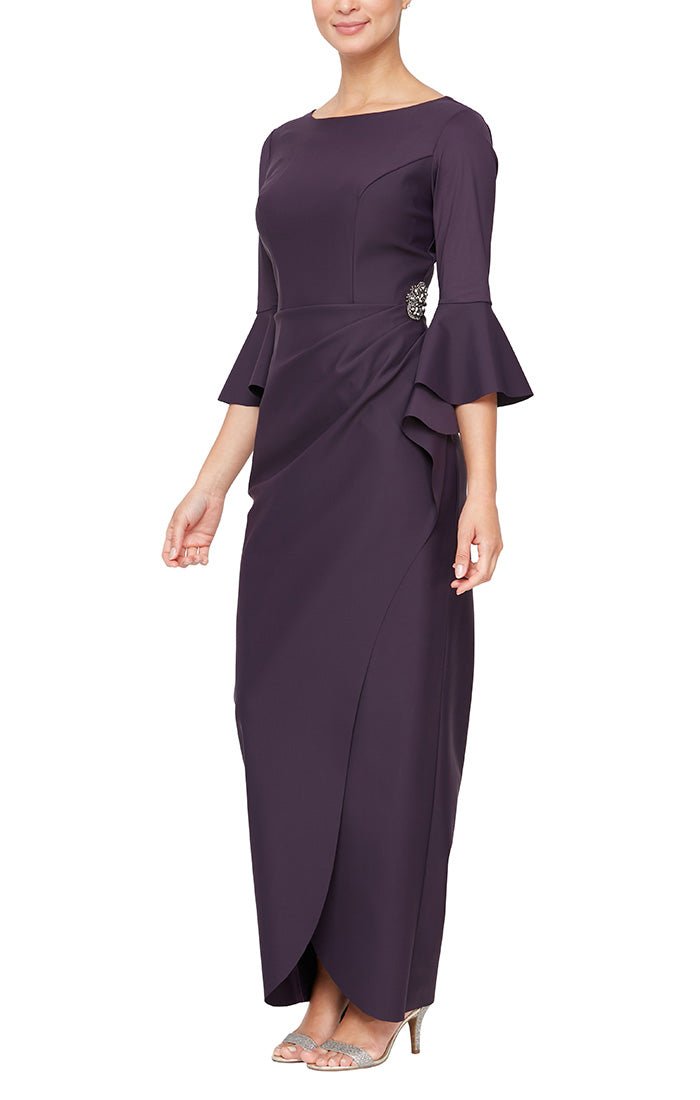 Compression Collection Long Sheath Dress with Bell Sleeves a Cascade