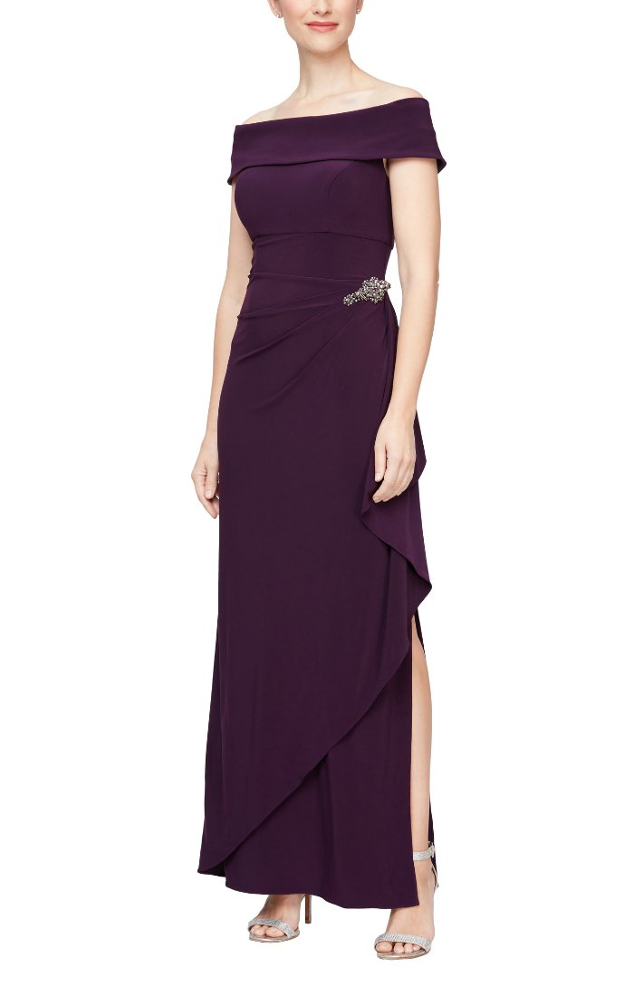 Alex evenings side ruched embellished best sale cuff gown