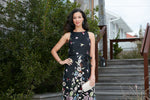 Long Sleeveless Tulle A-Line Dress with Embroidered Cascading Floral Detail - alexevenings.com